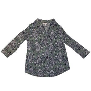 Charter Club Blouse Women Size M Mint Green Paisley 3/4 Sleeve Surplice Neck